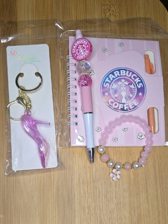 Starbucks Jewelry - Starbucks Pink Mini Notebook Set with Matching Pen, Bracelet & Charm